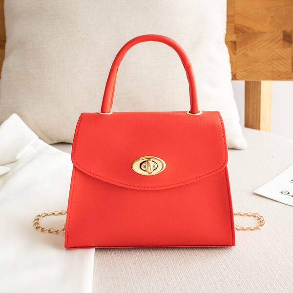 

Twist Lock Flap Square Bag, Red