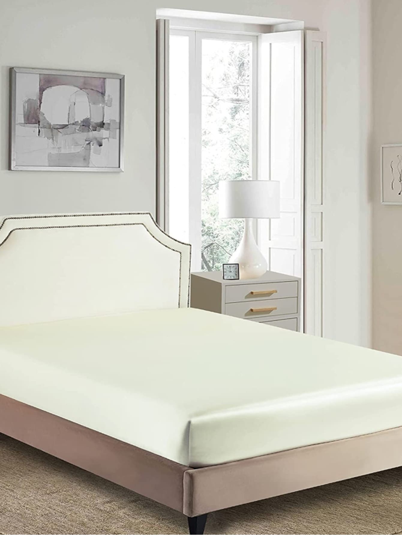 素色緞面床墊套 - 白色 - 查看 1