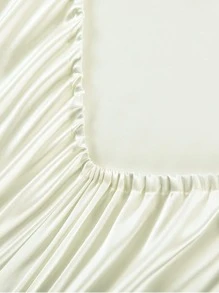 素色緞面床墊套 - 白色 - 查看 6