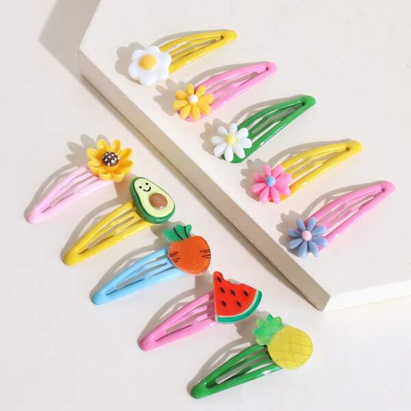 

10pcs Toddler Girls Flower & Fruit Decor Hair Clip, Multicolor