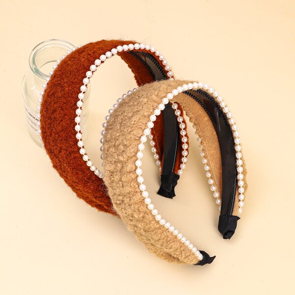 

2pcs Toddler Girls Faux Pearl Decor Headband, Multicolor