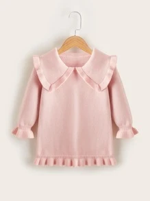 小女童誇大領口荷葉袖毛衣裙 - 淺粉色 - 查看 1