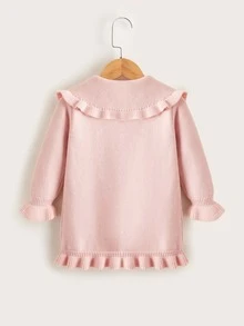 小女童誇大領口荷葉袖毛衣裙 - 淺粉色 - 查看 2