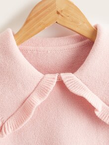 小女童誇大領口荷葉袖毛衣裙 - 淺粉色 - 查看 4