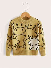 Toddler Boys Cartoon Cow Pattern Jumper - Multicolor - View 1
