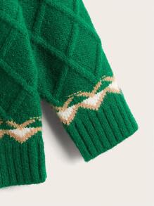 Toddler Girls Geo Pattern Argyle Knit Cardigan - Green - View 4