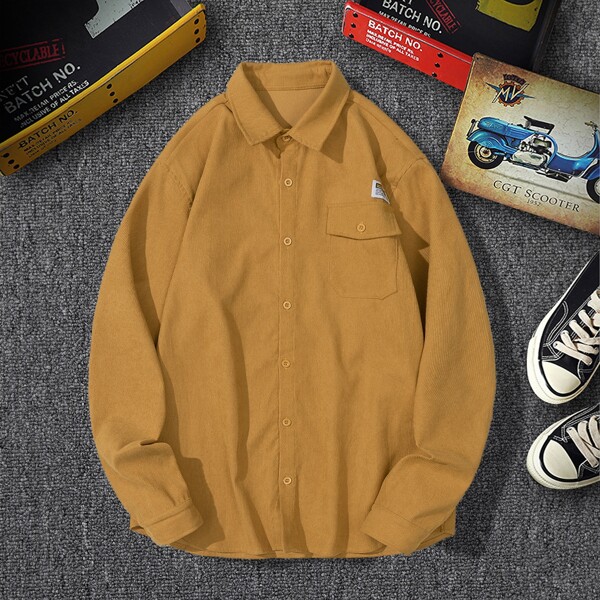 

Men Drop Shoulder Patch Detail Corduroy Shirt, Yellow