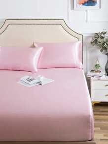 緞面素色床墊套 - 粉色 - 查看 5