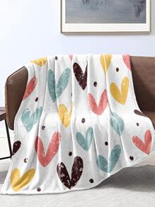 Heart Print Flannel Blanket - Multicolor - View 1