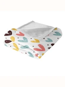 Heart Print Flannel Blanket - Multicolor - View 3