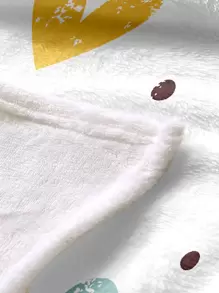 Heart Print Flannel Blanket - Multicolor - View 4