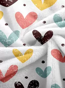 Heart Print Flannel Blanket - Multicolor - View 5