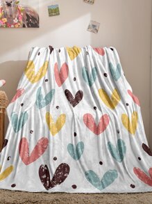 Heart Print Flannel Blanket - Multicolor - View 7