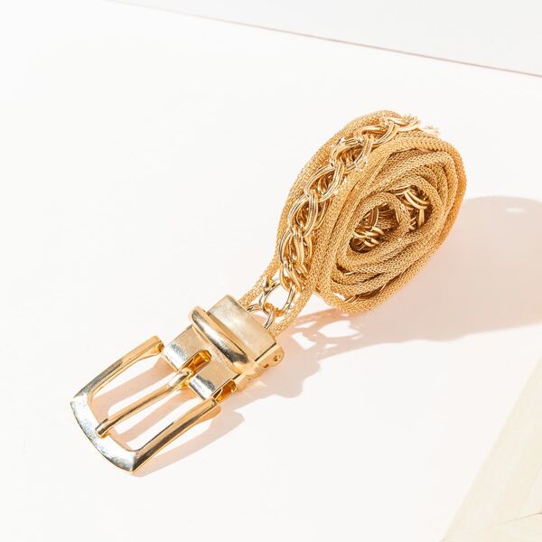 

1pc Metal Chain Belt, Gold