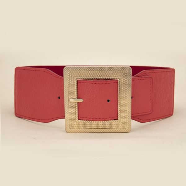

Square Buckle Wide Belt, Red