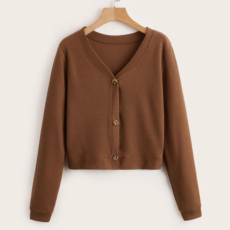 

Solid Button Front Cardigan, Coffee brown