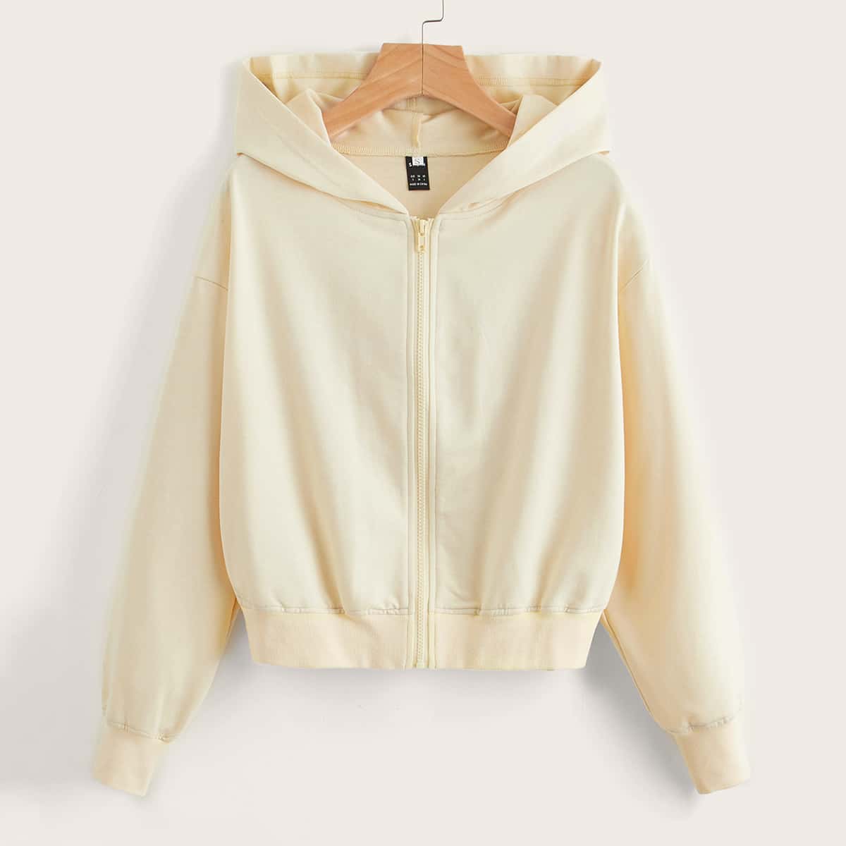 

Solid Zip Up Hoodie, Apricot