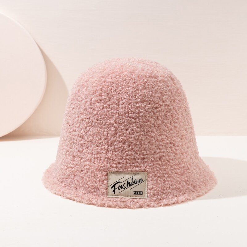 

Letter Graphic Label Fluffy Hat, Pink