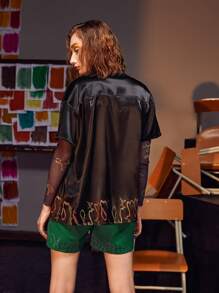 Weims Graphic Print Button Up Shirt - Black - View 2