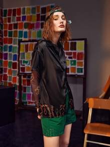 Weims Graphic Print Button Up Shirt - Black - View 4