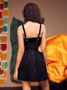 NICOLE CANDELORO 腰部鏤空燈芯絨吊帶洋裝