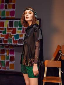 Weims Graphic Print Button Up Shirt - Black - View 5