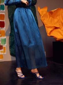 Hanchi 紙袋腰素色半身裙 - 藏蓝色 - 查看 6