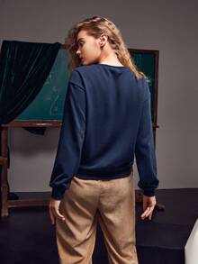 Miki Xu Figure Graphic Drop Shoulder Sweatshirt - Navy Blue - View 2