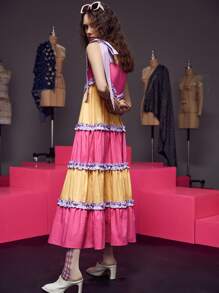 Pompi García 撞色褶邊肩部打結吊帶連衣裙 - 彩色 - 查看 2