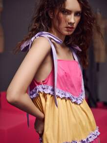 Pompi García 撞色褶邊肩部打結吊帶連衣裙 - 彩色 - 查看 3