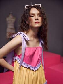 Pompi García 撞色褶邊肩部打結吊帶連衣裙 - 彩色 - 查看 4