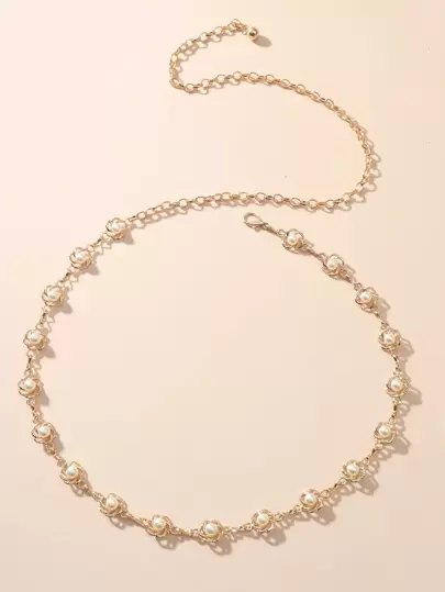 Faux Pearl Flower Decor Chain Belt Party Halloween Summer, School Fall, Autumn, Halloween