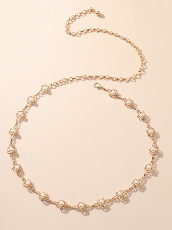 Faux Pearl Flower Decor Chain Belt Party Halloween Summer, School