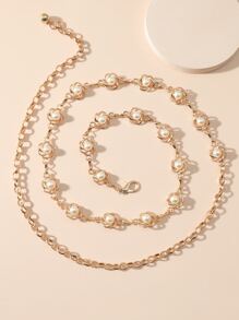 Faux Pearl Flower Decor Chain Belt Party Halloween Summer, School Fall, Autumn, Halloween - Gold - View 2