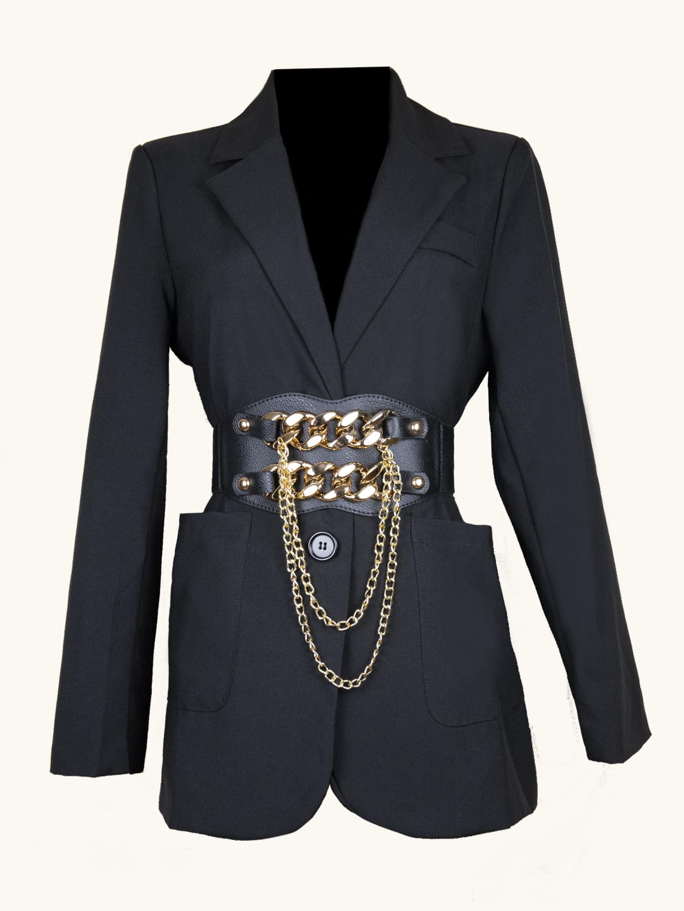 Cinturón corsé con diseño de cadena - Negro - Ver 1