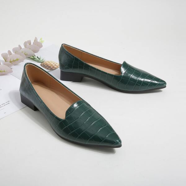 

Croc Embossed Point Toe Ballet Flats, Green