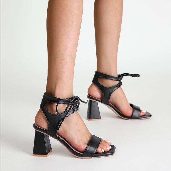 

Minimalist Chunky Heeled Ankle Strap Sandals, Black