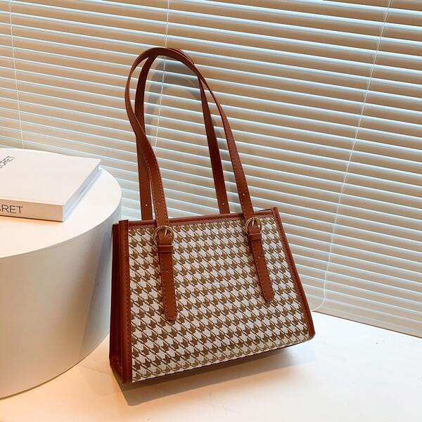 

Сумка-тоут на плечо с узором "хаундстут, Многоцветный