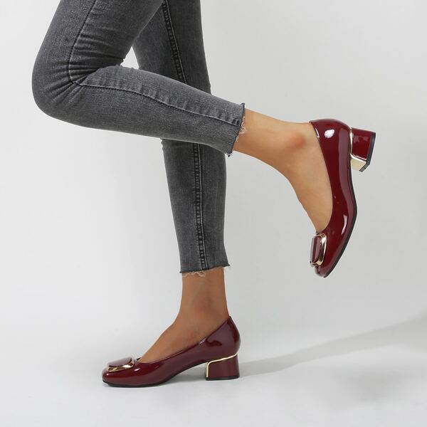 

Metal Decor Chunky Heeled Slip-On Flats, Burgundy