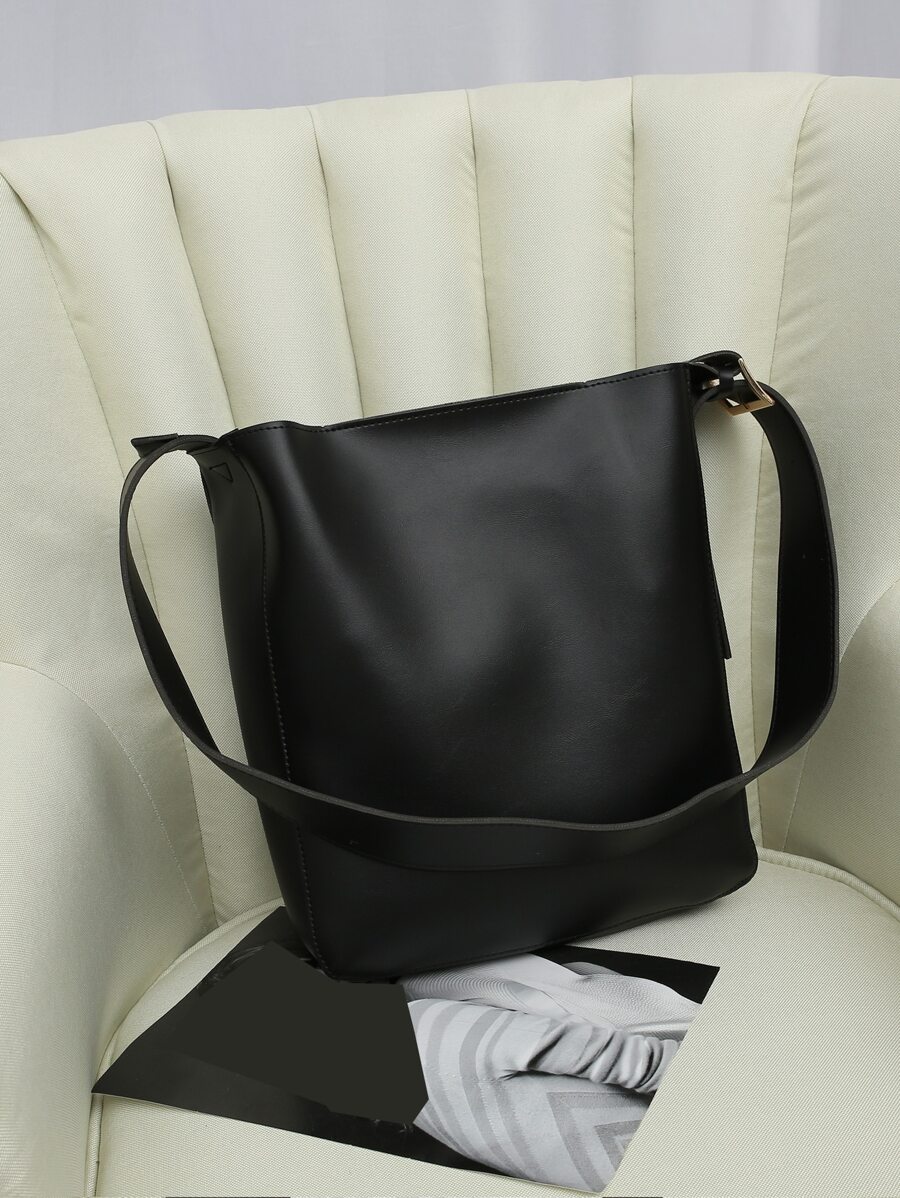 Minimalist Large Capacity Bucket Bag - Black - View 1