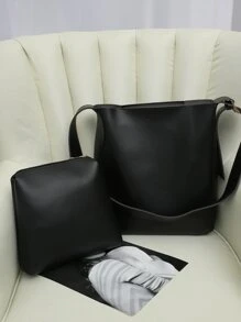 Minimalist Large Capacity Bucket Bag - Black - View 6