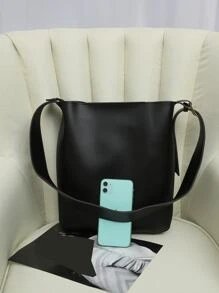 Minimalist Large Capacity Bucket Bag - Black - View 7