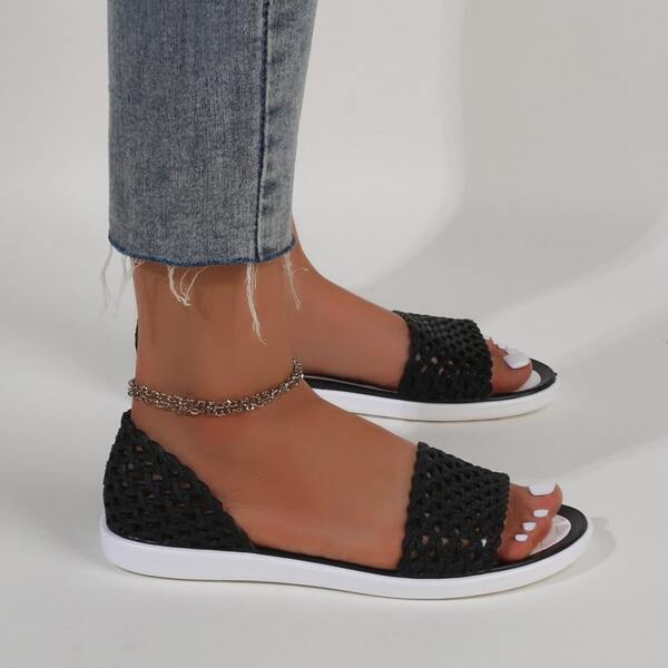 

Braided Design Flat Sandals, Black