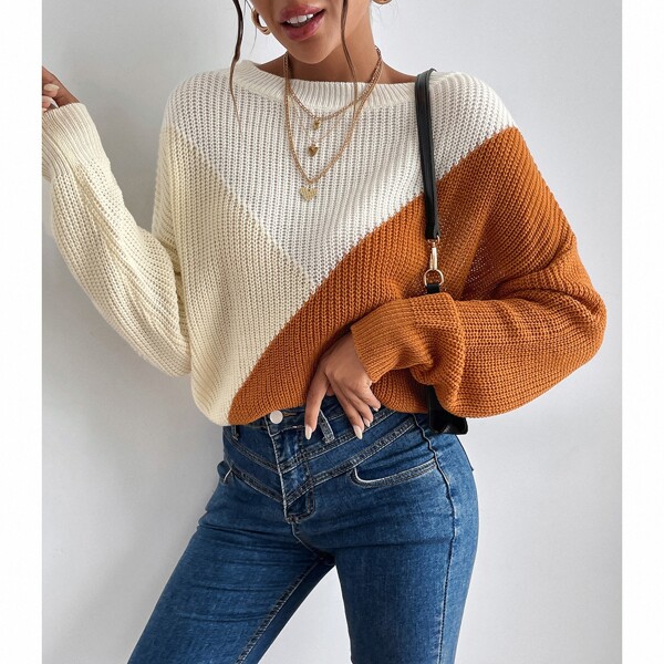 

Colorblock Batwing Sleeve Sweater, Multicolor