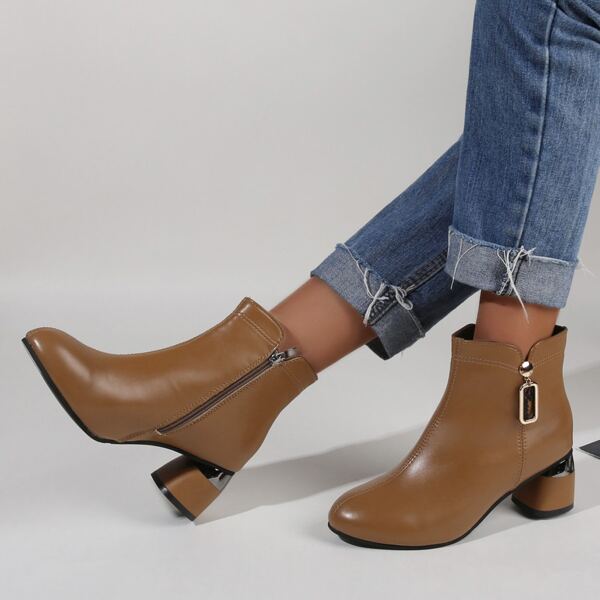 

Metallic Decor Side Zip Boots, Khaki