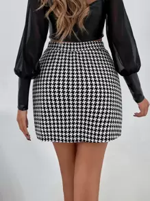 SHEIN Clasi High Waist Button Detail Slit Skirt - Black and White - View 2