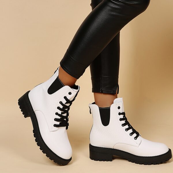 

Two Tone Zip Back Textured Combat Boots, White
