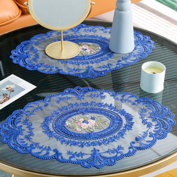 

1pc Embroidery Flower Placemat, Multicolor