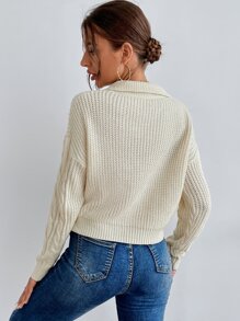 Half Zip Drop Shoulder Cable Knit Sweater