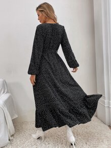 EMERY ROSE Đầm Maxi Chữ A Tay Ngắn Chấm Bi Cho Nữ - màu đen - Xem 2